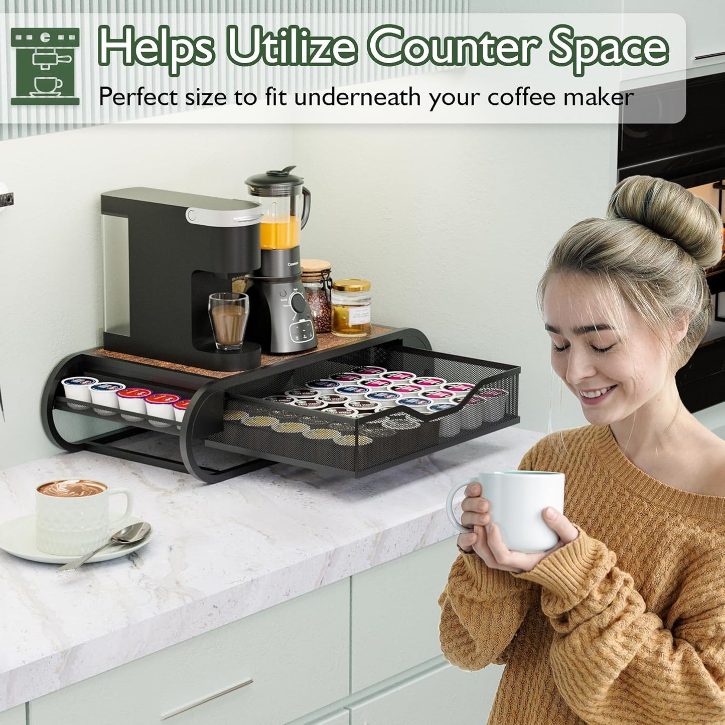 Coffee Pod K Cups Holder Organizer with Drawer On Counter For Coffee Station Bar Storage Desk Oganization