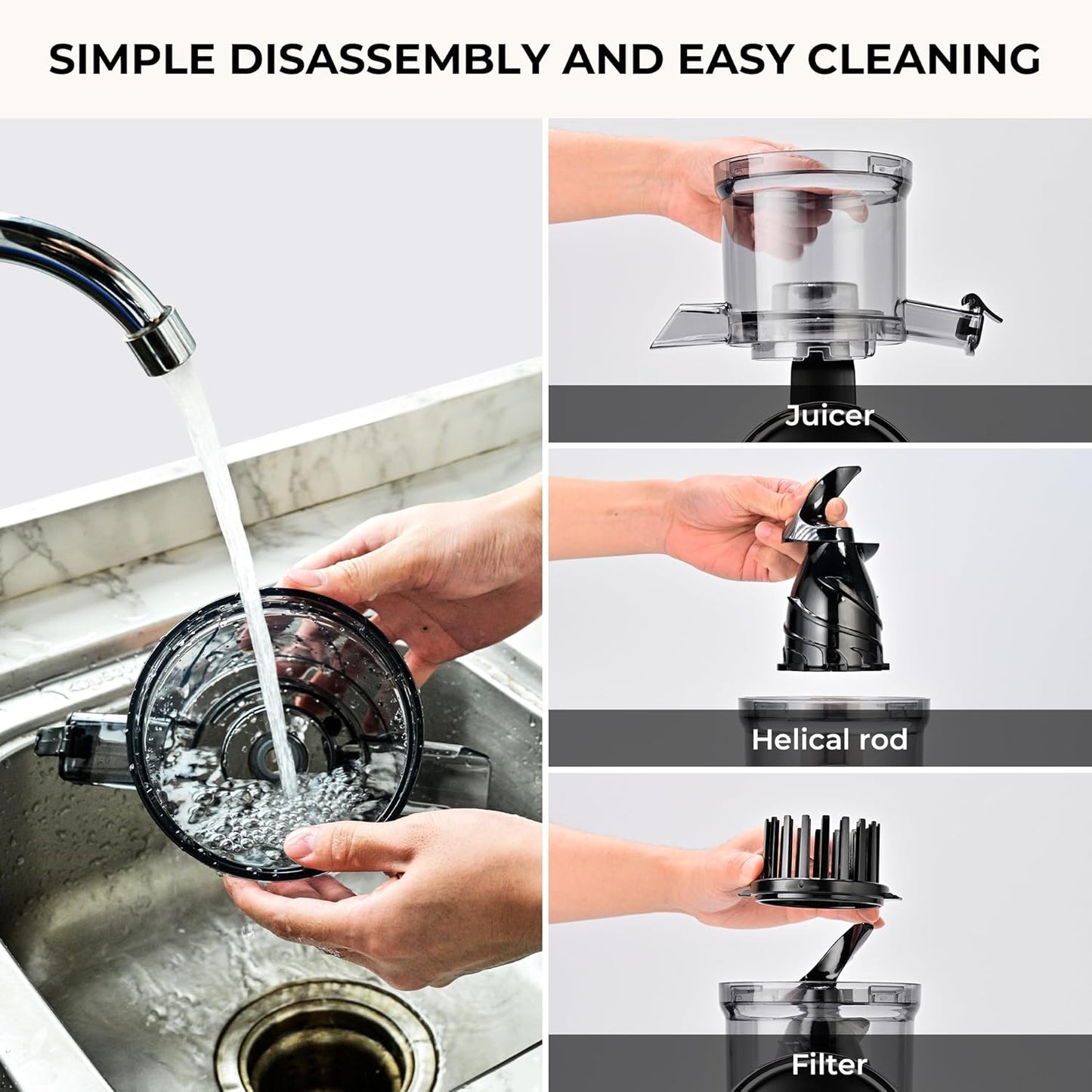 SUSTEAS Cold Press Juicer, 300W, 5.3" Large Feed Chute, 1.5L Capacity, Automatic Feeding, High Yield, Easy to Clean, Ideal for Whole Fruits & Vegetables, Black