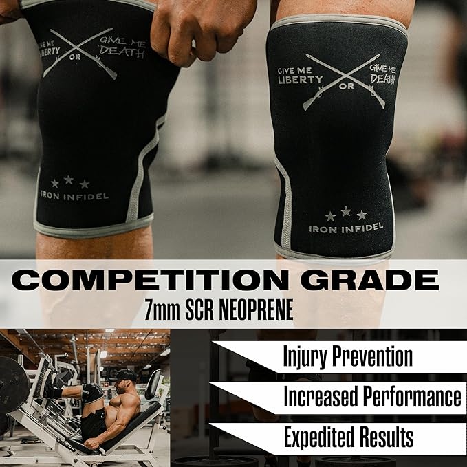 Knee Sleeves for Weightlifting & Powerlifting (7mm Pair) For Men & Women - Knee Wraps for Weight Lifting, Squats, Fitness, Gym Workout, Crossfit - IPF Approved Knee Compression Sleeve Support