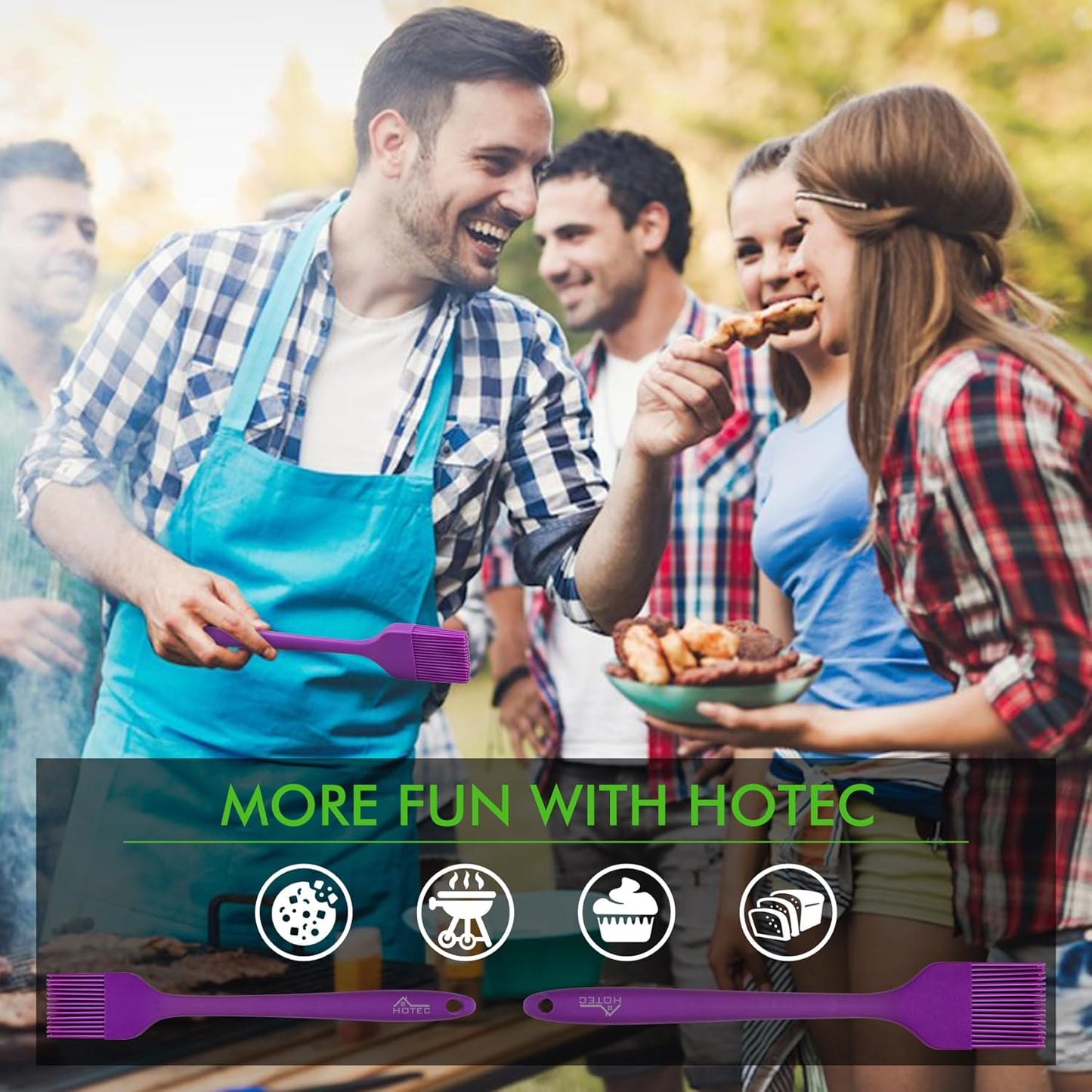 HOTEC Basting Brushes Silicone Heat Resistant Pastry Brushes Spread Oil Butter Sauce Marinades for BBQ Grill Barbecue Baking Kitchen Cooking BPA Free Dishwasher Safe (Purple) 2pcs