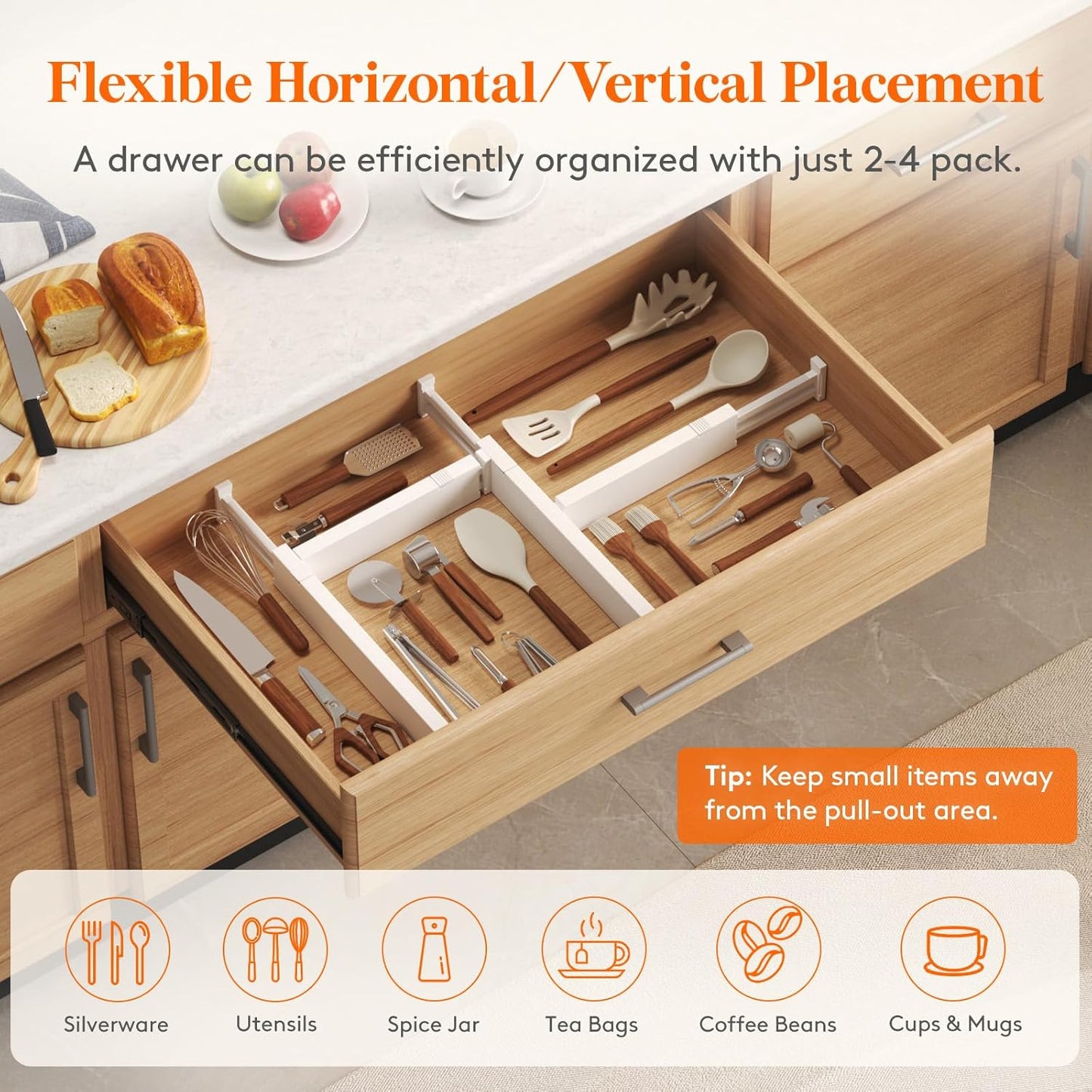 Lifewit 5 Pack Kitchen Drawer Dividers 2.36" High, 16"-22" Adjustable Drawer Organizer for Utensils/Clothes/Makeup, Plastic Expandable Separators in Dresser/Bedroom/Bathroom/Office Storage