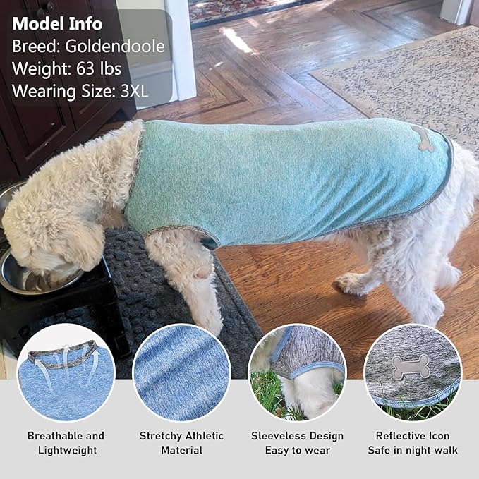 KYEESE 2 Pack Dog Shirts for Large Dogs Quick Dry Breathable Stretchy Sun Protection Pet T-Shirts with Reflective Label Tank Top Sleeveless Vest Dog Clothes, Light Blue+Grey, 3XL