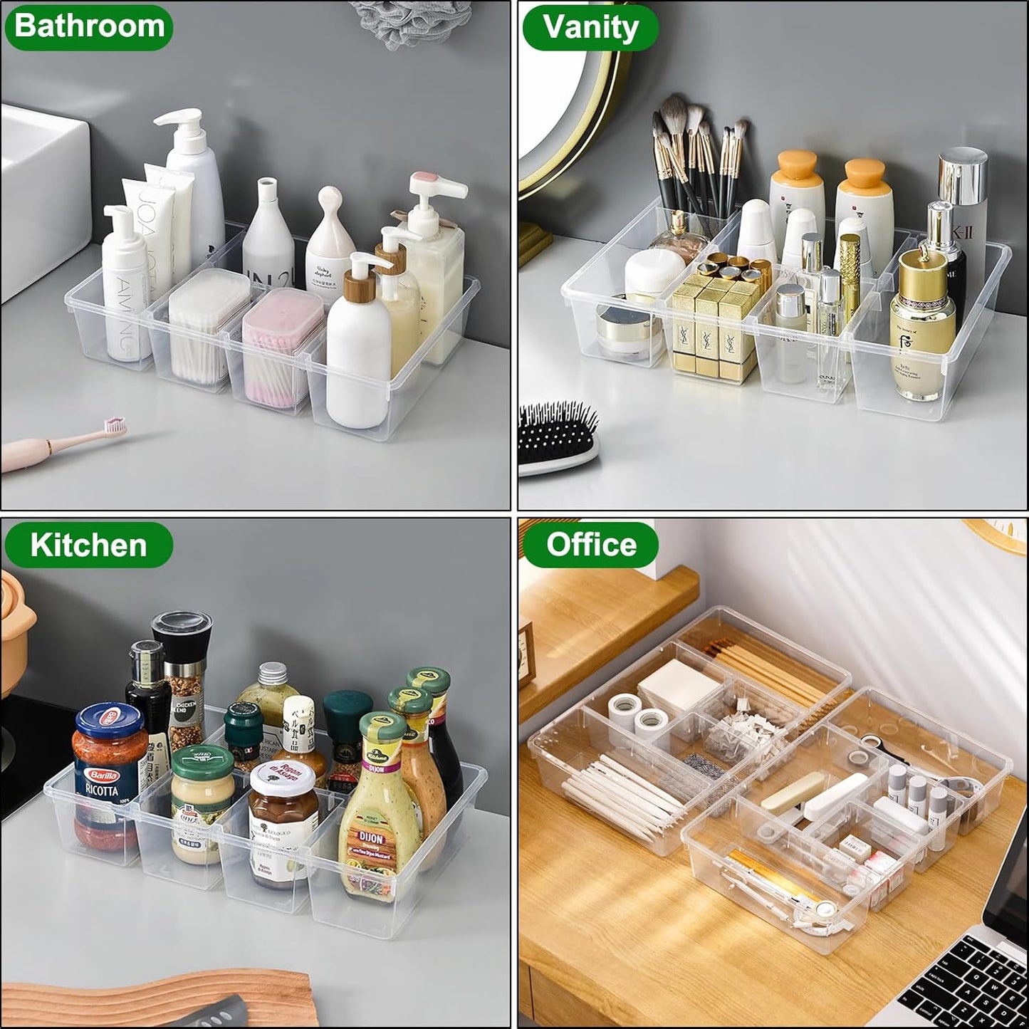 Taiuloo 2 Pack Divided Veggie Tray with Lid, 5 Compartment Salad Bar Containers for Fridge, Clear Snackle Box Organizer, Plastic Food Storage for Fruit, Vegetable, Snack, Meal Prep