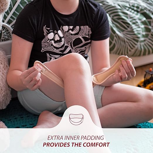 KARM Kids Knee Brace Strap - Osgood Schlatter Knee Brace Youth for Kids, Child - Patellar Tendon Support Patella Band for Pain, Sports, Basketball with 3 Length Adjustable Straps (Single, Beige)