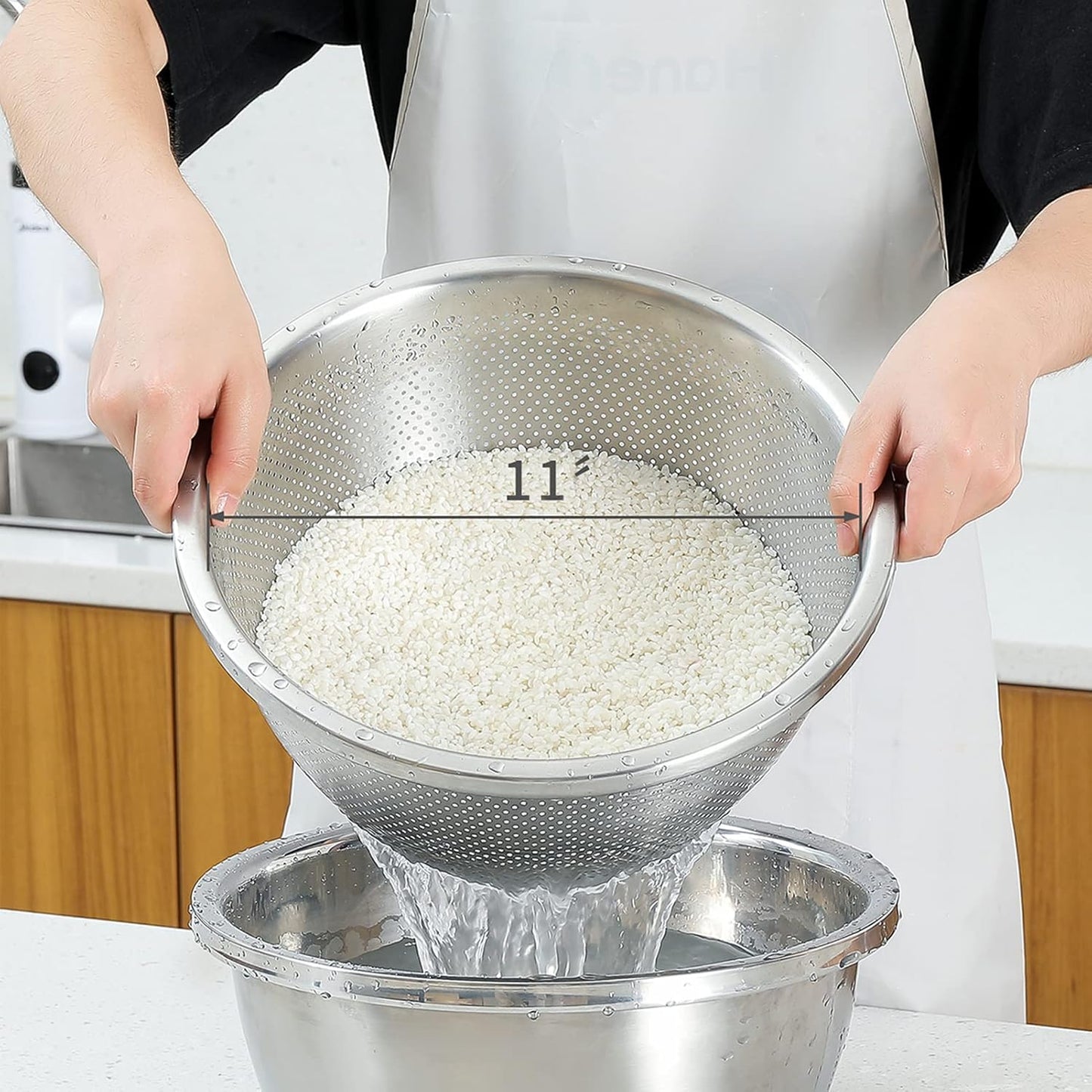 304 Stainless Steel Microporous Colander, 5QT Large Capacity with Mixing Bowl For washing vegetables, fruit and rice and for draining cooked pasta(2PC)