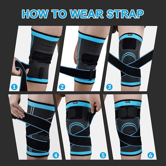 Knee Sleeve, knee Support for women and men with Removable Adjustable Straps, Premium Knee Compression Sleeve and Knee Brace for Arthritis Pain, Running, Cross Training