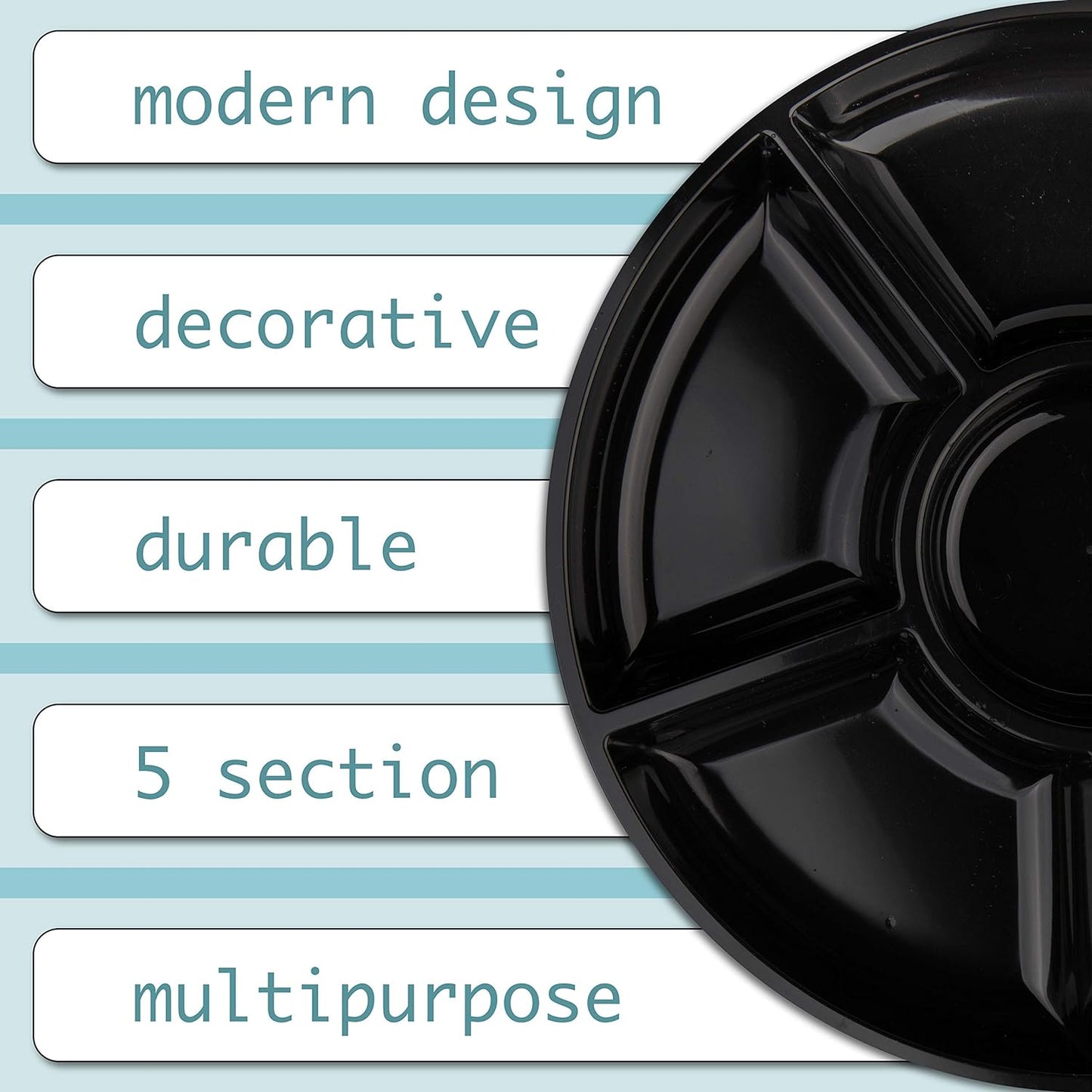 Plasticpro 6 Sectional Round Plastic Serving Tray/Platter (8, Black)