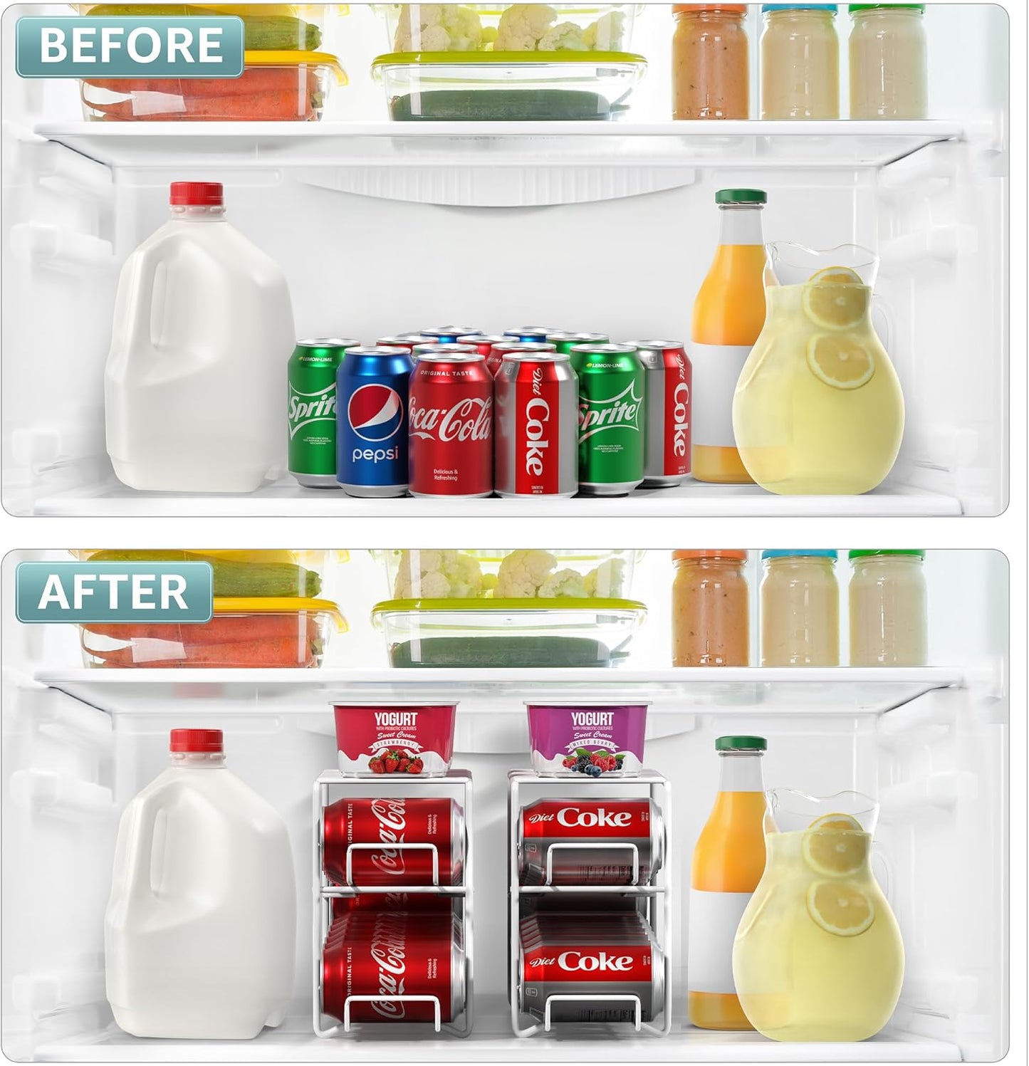 Sorbus Soda Can Rack Beverage Dispenser – Soda Can Organizer Dispenses 12 Standard Size 12oz Soda Cans - Can Organizer for Refrigerator Soda Can Dispenser Rack Organizer (2 Pack, White)