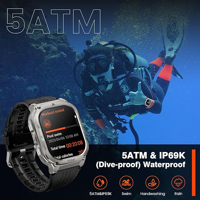 KOSPET Smart Watches for Men, 60 Days Battery Life, 50M Waterproof, Military(Full Metal), Answer/Make Call, Compatible for Android and iOS, 1.96'' AMOLED Always-on Display, AI Voice