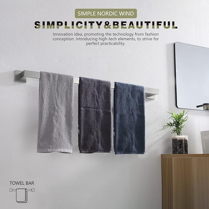 KOKOSIRI 32-Inch Single Towel Bar T-304 Stainless 2 Pack, B4003BR-L32-P2