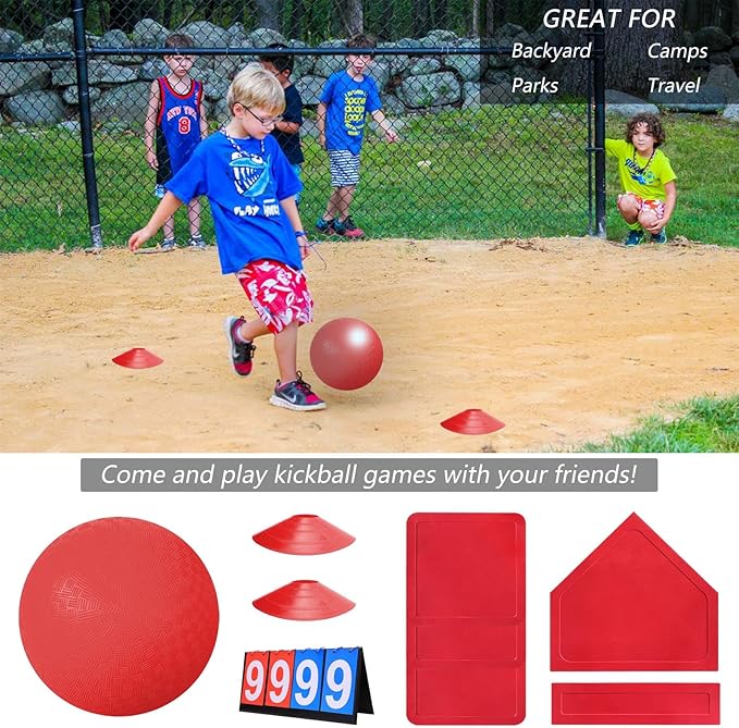 Kickball Set with Bases and Ball - 8.5" Kickball 12" Pump 14" Scoreboard