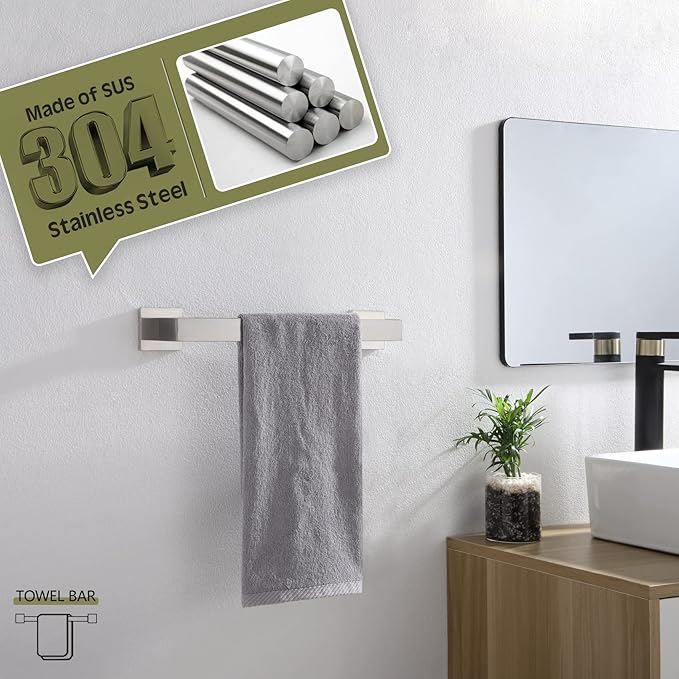 KOKOSIRI 12-Inch Single Towel Bar T-304 Stainless 2 Pack, B4003BR-L12-P2