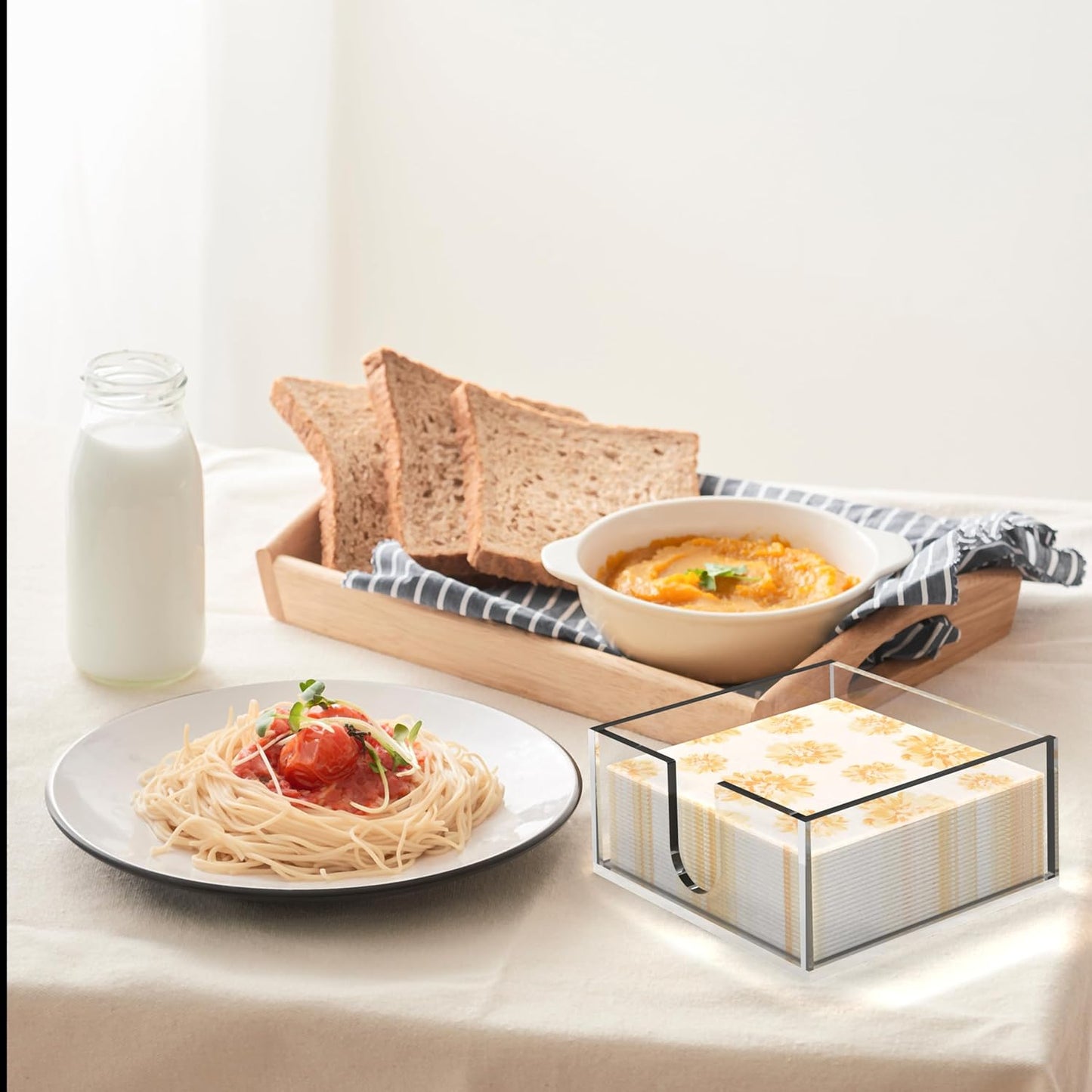Rubtlamp 1Pcs Acrylic Cocktail Napkin Holder - 0.2Inch Thickness Bathroom Napkins Holder - Square Tissue Dispenser - Luncheon Napkins Holder for Table and Kitchen (Clear, 5.5”X5.5”X2.5”)