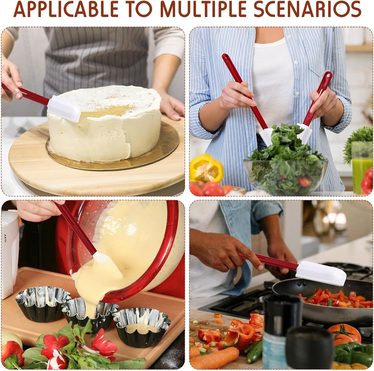 Norme 6 Pcs High Temp Silicone Spatulas Heat Resistant Rubber Spatula Commercial Silicone Scraper with Handle for Kitchen Cook Baking Mixing Utensil, Dishwasher Safe (10,14,16.5 Inch)