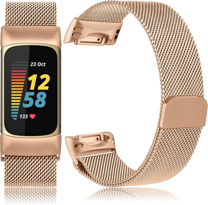 Meliya for Fitbit Charge 6 Bands Women Men, Stainless Steel Metal Mesh Loop Adjustable Magnetic Wristband Replacement Straps Compatible with Fitbit Charge 6 Fitness Tracker