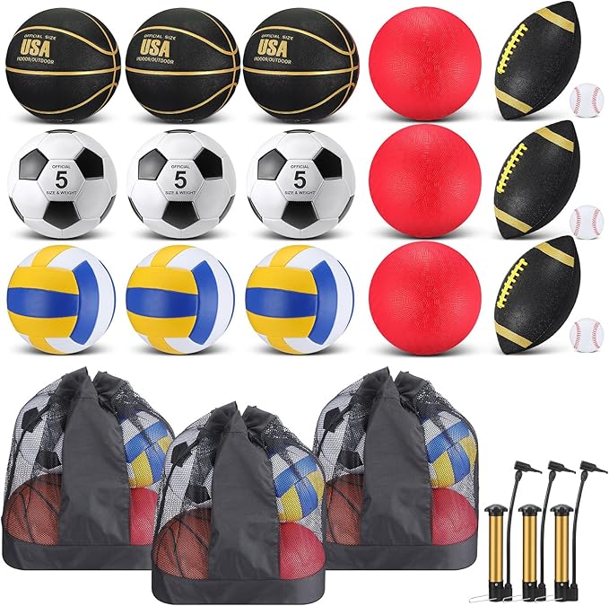 Leyndo 18 Pcs Bulk Sport Balls Set Basketball