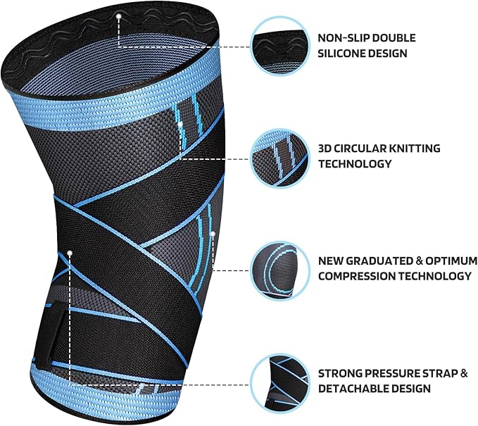 Knee Sleeve, knee Support for women and men with Removable Adjustable Straps, Premium Knee Compression Sleeve and Knee Brace for Arthritis Pain, Running, Cross Training