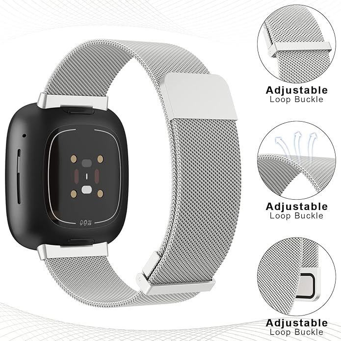 Meliya Metal Band for Fitbit Sense 2 / Sense Bands, Fitbit Versa 4 / Versa 3 Bands Women Men, Stainless Steel Mesh Magnetic Replacement Bracelet Strap for Fitbit Sense 2 / Versa 4 Smartwatch
