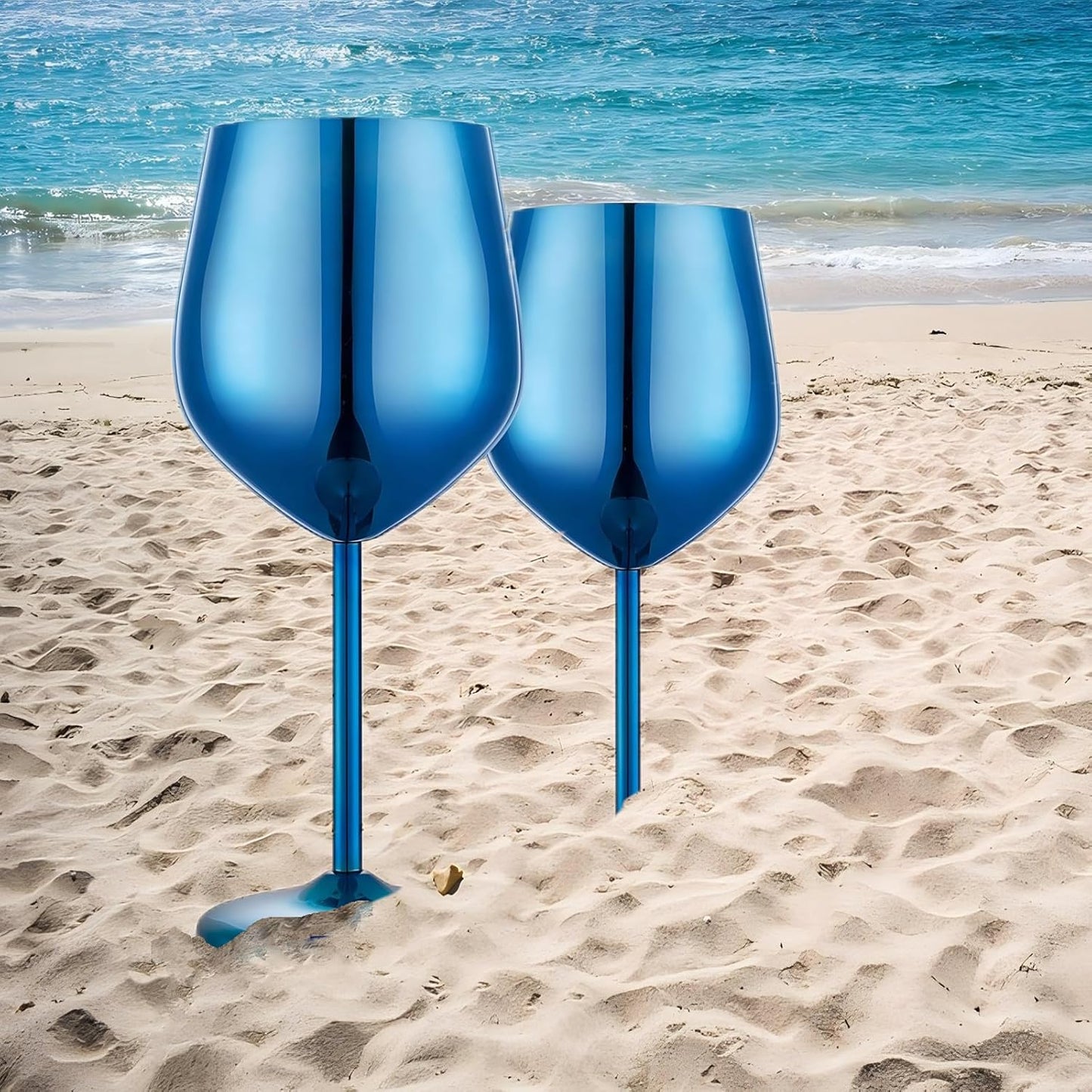 Stainless Steel Wine Glasses Set of 2, 18 oz Unbreakable Blue Wine Glass Unique Metal Wine Goblets for Outdoor Capming and Pool Gift for Wine Lovers