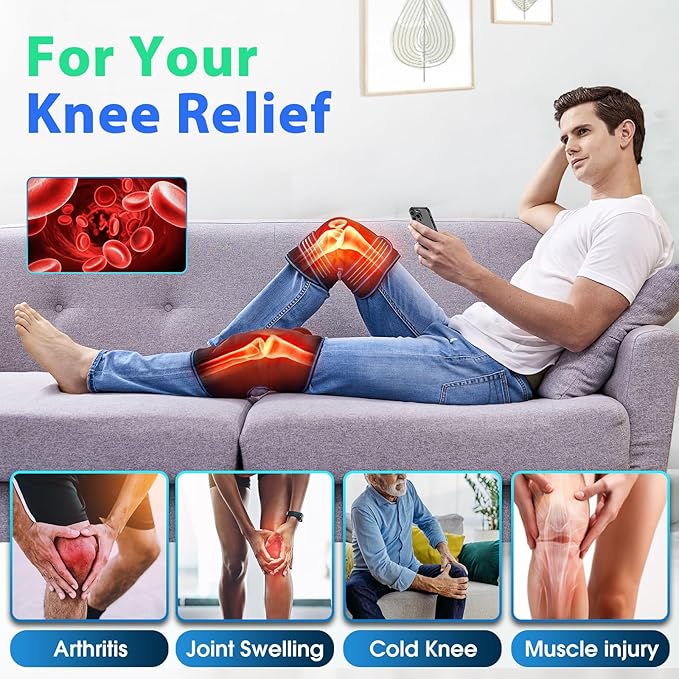 Knee Massager with Heat & Vibration, Heated Knee Brace for Knee Pain Relief, Heating Pad for Leg Pain, Leg Massager, 3 Vibration Modes 3 Heat Levels, AC Adapter Heating Faster (No Battery)