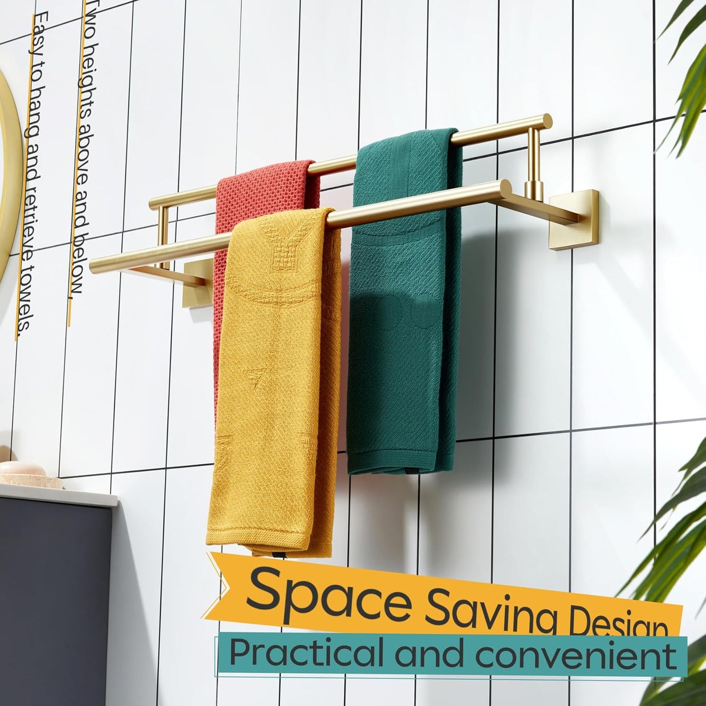 KOKOSIRI 24-Inch Towel Bars Double Bath Towel Rails Bathroom Holder Racks for Cabinet Kitchen Brushed Gold Stainless Steel B5009BG-L24