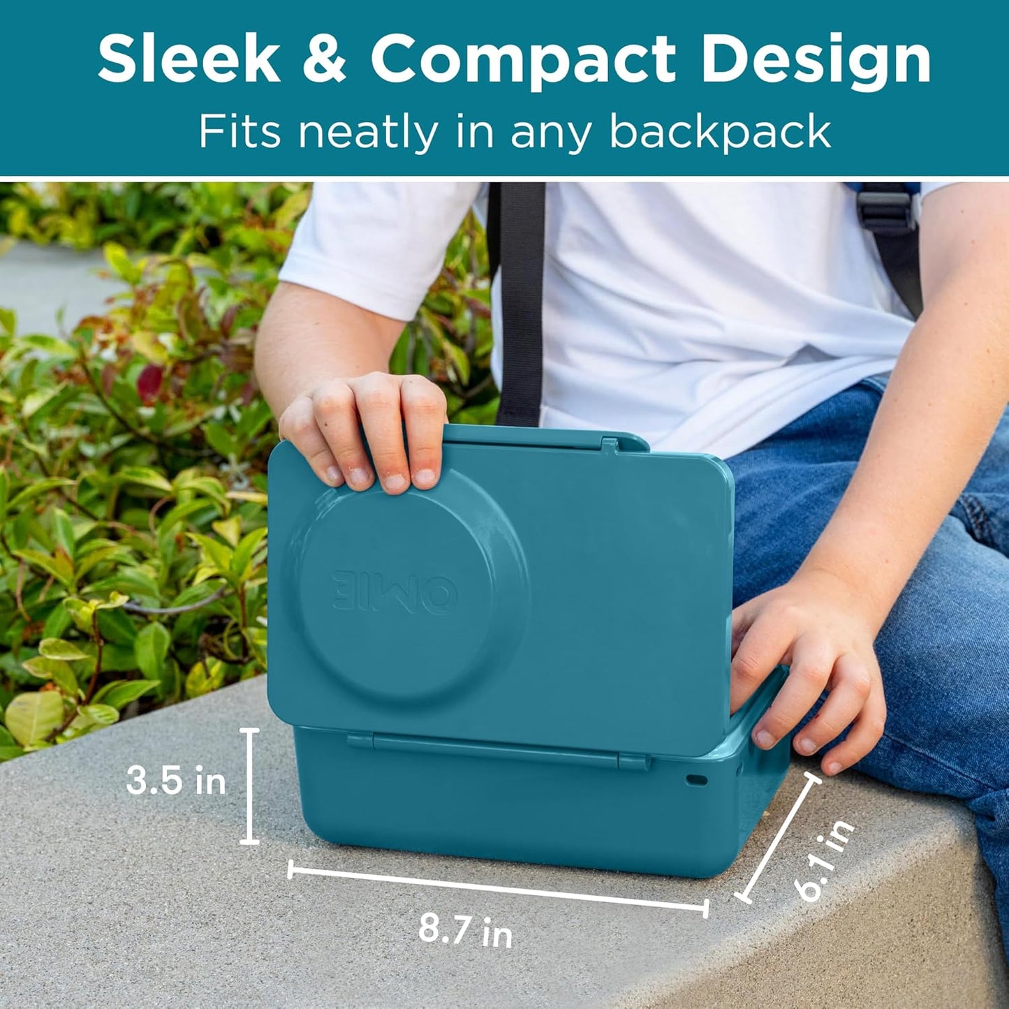 Omie OmieBox UP bento Box for Kids | Insulated Lunch Box | Leak Proof Vacuum Insulated Thermal Food jar | Cooler ice Pack | 2 Compartments (Teal Green)