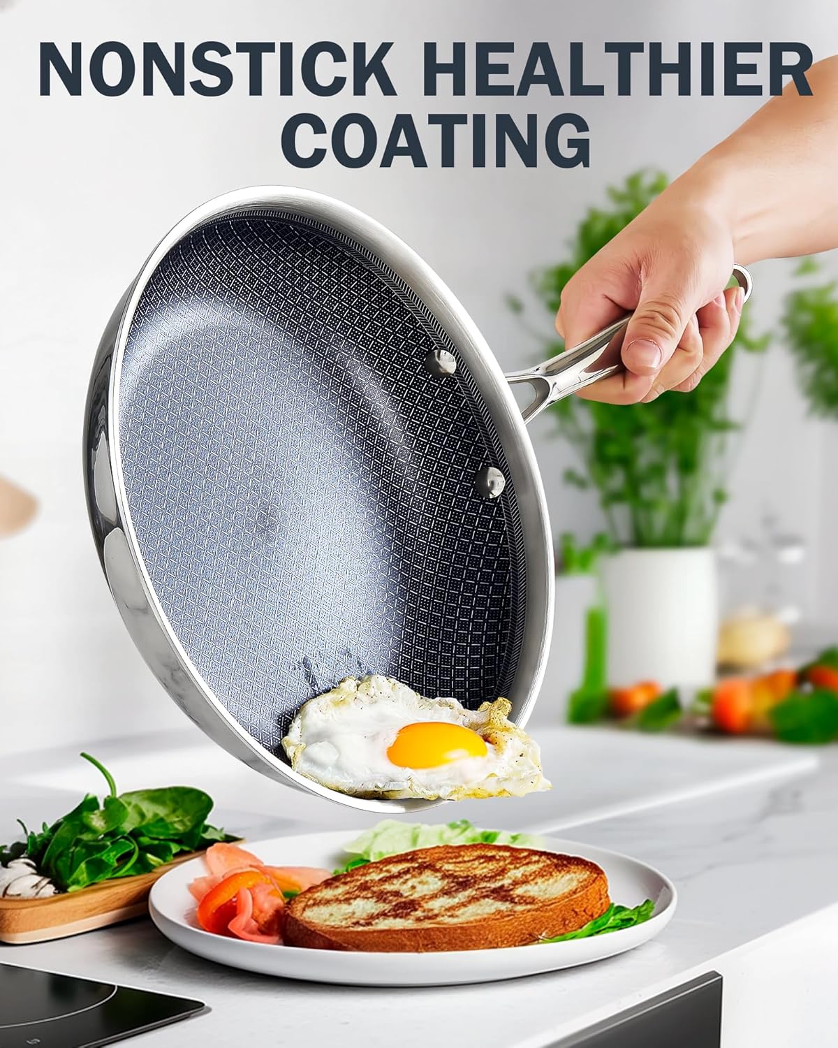 Cooks Standard Hybrid Nonstick Frying Pan Set, 10 and 12-Inch Multi-Ply Clad Stainless Steel 2 Piece Skillet with Tempered Glass Lids, Oven Safe, Compatible with All Stovetops