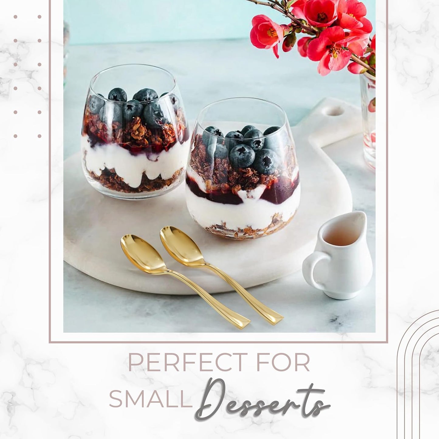 Exquisite Mini Spoons Desserts - Bulk Pack Of 500 Mini Gold Dessert Spoons – Disposable 4.5'' Plastic Appetizer Spoons - Real Flatware Look - Miniature Gold Spoons Disposable - Bpa Free - Food Safe