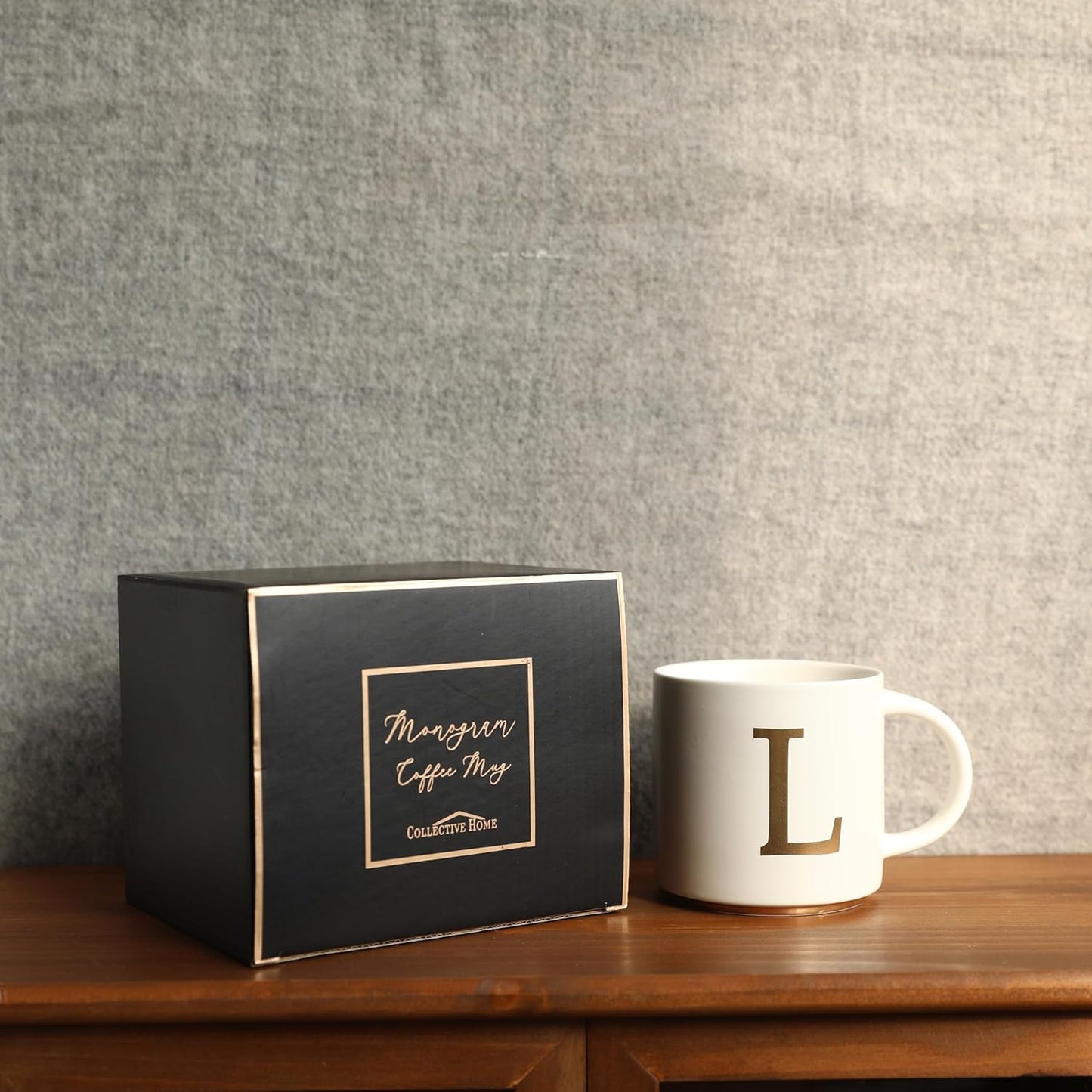 COLLECTIVE HOME - Monogram Ceramic Mugs, 15 oz Golden Initial Coffee Cups, Elegant Alphabet Tea Mugs, Elegant Personalized Mug with Gift Box, Unique Mug with Double Side Capital Letter (L)