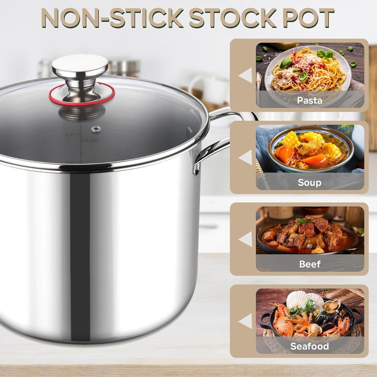 LIANYU 10 Quart Pot with Lid, 10QT Tri-Ply Heavy Duty Stock Pot, 18/10 Stainless Steel Stockpot, Canning Pasta Cooking Stockpot for Induction, Gas&Electric Cooktops, Visible Lid