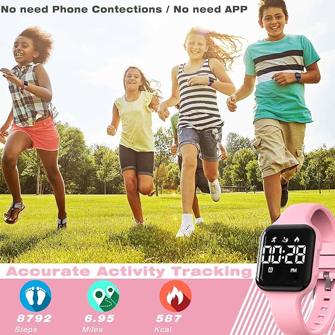 Kids Fitness Tracker,Digital Pedometer Watch,Sport Watch, Steps Counter, Waterproof, Alarm Clock for Boys Grils Kids Children (Pink)