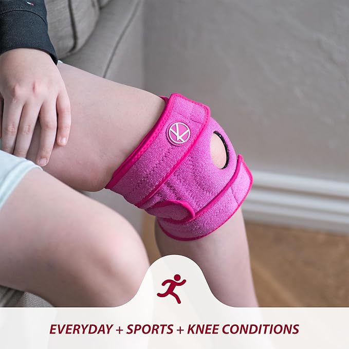 KARM Kids Knee Brace - Osgood Schlatter Knee Brace Youth for Kids, Sports, Pain, Arthritis, Patella, Meniscus Tear, MCL, ACL - Adjustable Compression Support for Child, Boys & Girls (Pink)