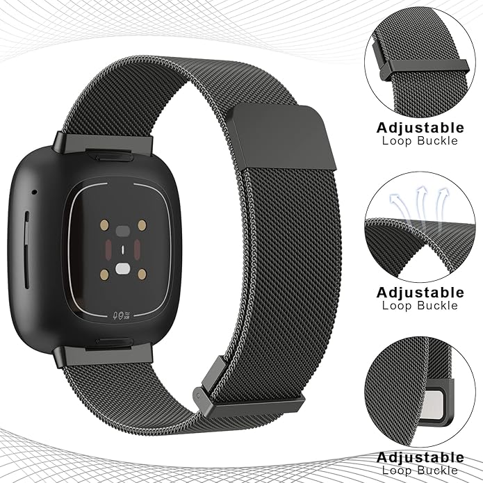 Meliya Metal Band for Fitbit Sense 2 / Sense Bands, Fitbit Versa 4 / Versa 3 Bands Women Men, Stainless Steel Mesh Magnetic Replacement Bracelet Strap for Fitbit Sense 2 / Versa 4 Smartwatch