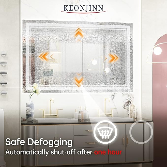 Keonjinn 48 x 30 Inch LED Mirror Lighted 6000K(Horizontal or