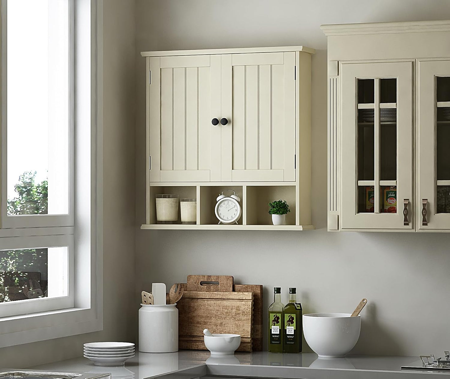 ChooChoo Bathroom Cabinet Wall Mounted 2-Door with 3 Open Shelves, Wooden Medicine Cabinets with Adjustable Shelf,Space Saver Storage Cabinets Over The Toilet for Bathroom&Living Room,Yellow