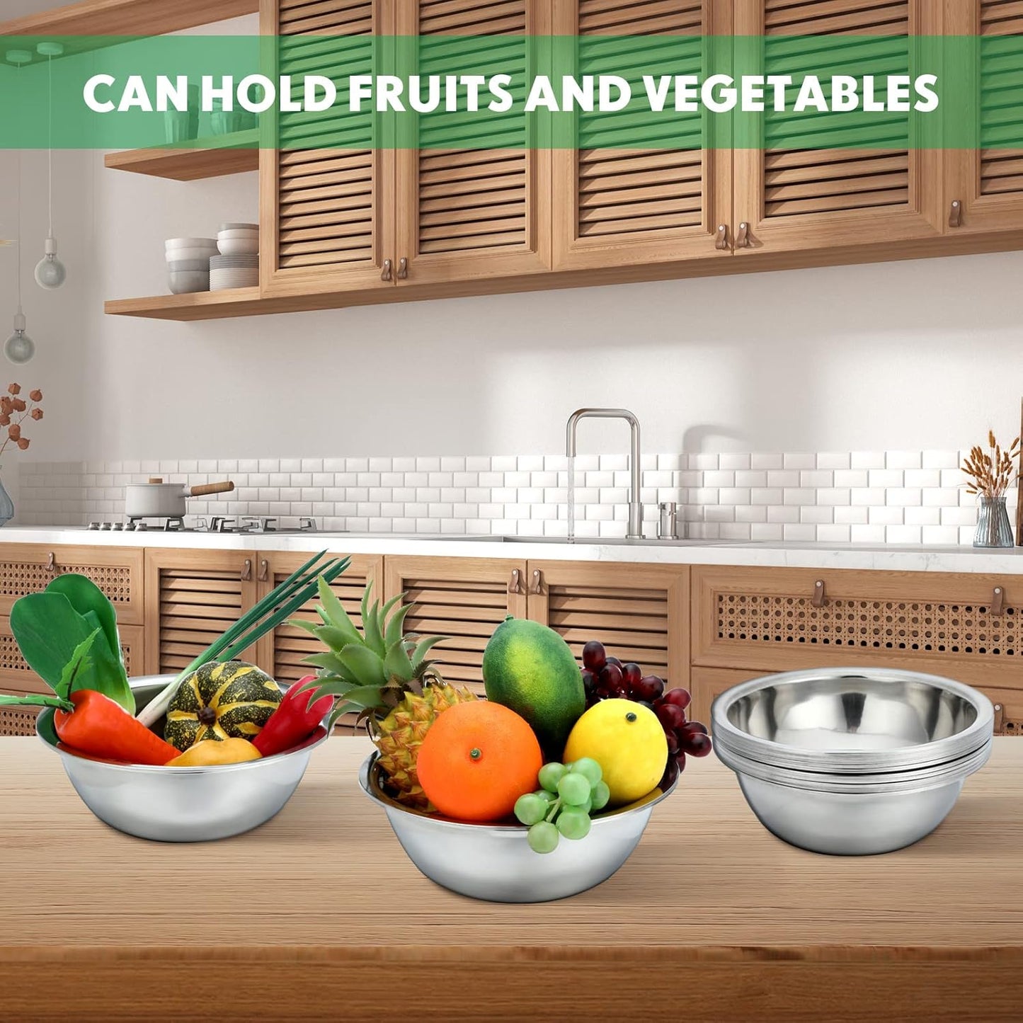 Pinkunn Set of 12 Stainless Steel Mixing Bowls, Nesting Metal Prep Salad Bowl Bulk Kitchen Large Reusable Baking Food Container for Hotel Restaurant Home Cooking, Silver(11.8 x 3.74 Inch)