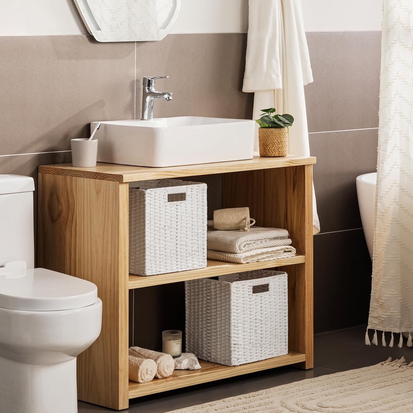 UBBCARE 3 Pack Wicker Basket, 11L×11H×10.5W inch Woven Paper Rope Storage Baskets for shelves, Foldable Cube Storage bin with Handle, Storage Basket for Organizing & Decor, White