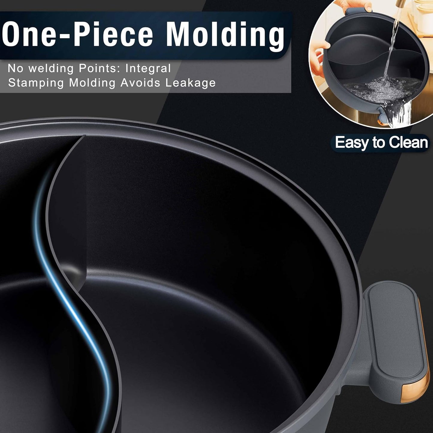 Dezin Hot Pot Electric with Divider, 6L Double-Flavor Shabu Shabu Pot, Dual Sided Removable Non-Stick Hotpot Pot Electric, 3" Depth Chinese Hot Pot with Multi-Power Control, 2 Silicone Ladles Included