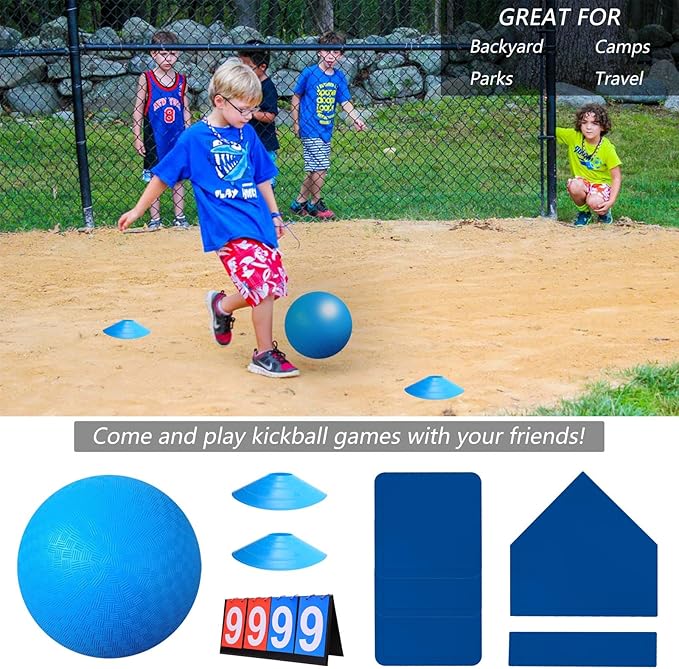 Kickball Set with Bases and Ball - 8.5" Kickball 12" Pump 14" Scoreboard