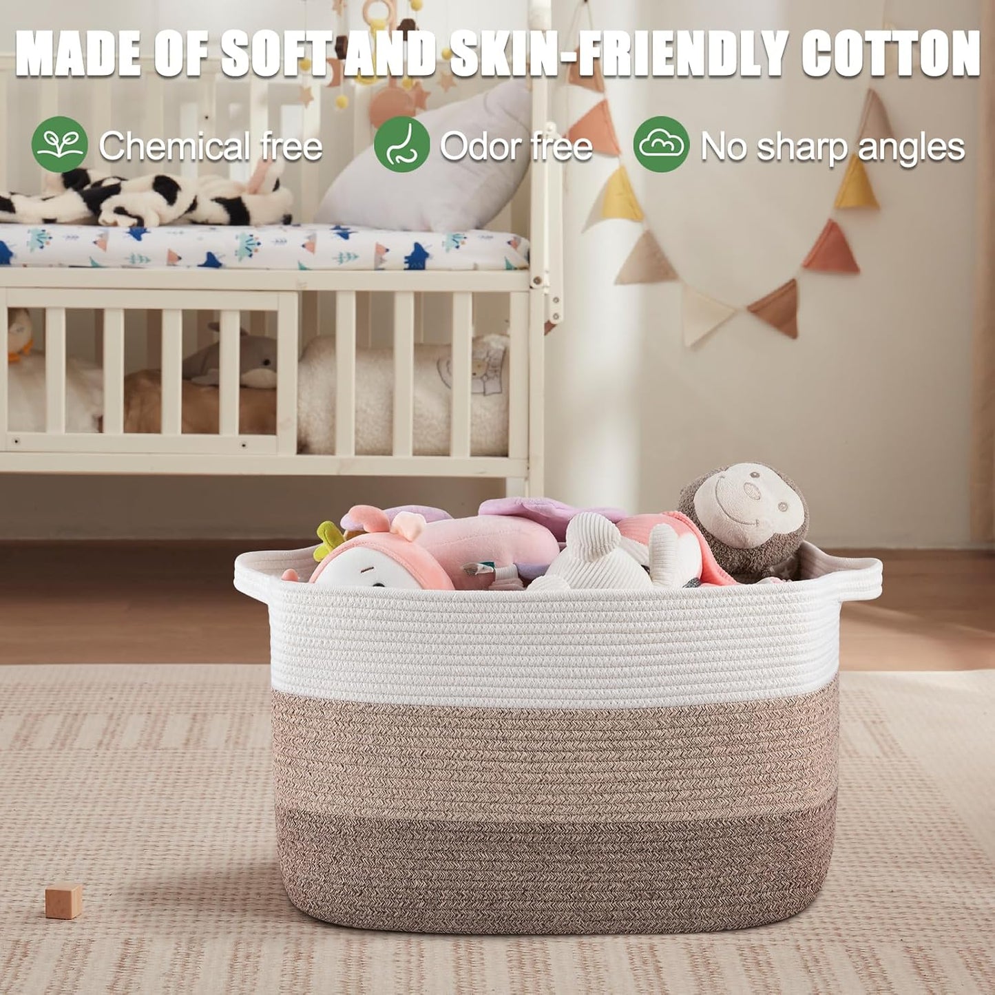 65L Large Storage Basket, Cotton Rope Woven Blanket Basket, Toy Storage for Baby Room, Living Room, Gradient Yellow