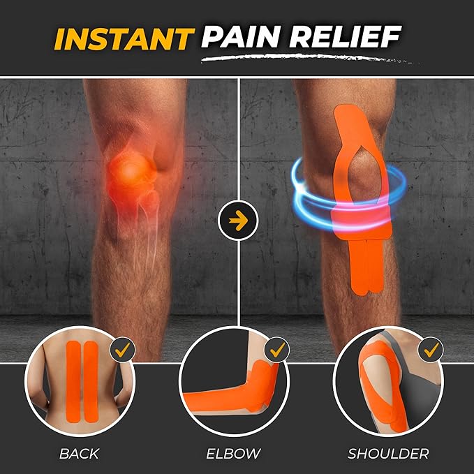 Kinesiology Tape-Incredible Support for Athletic Sports and Recovery+Free Taping Guide-Uncut 2 inch 16.4 feet Roll (Tiger Orange + Free Taping Guide, Pack of 1)