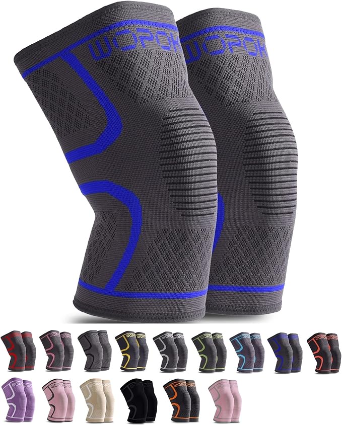 Knee Brace Sleeves for Weightlifting Working out, Knee Pain Relief for Meniscus Tear Arthritis ACL MCL (2 Pack)