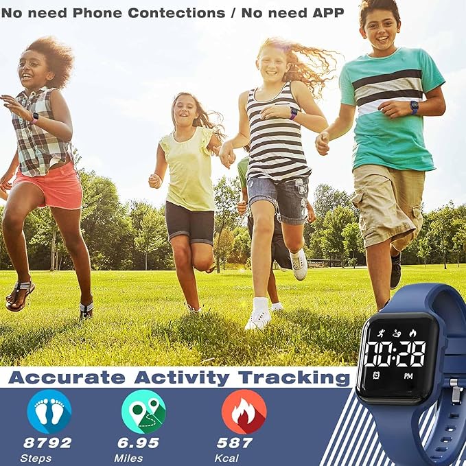 Kids Fitness Tracker,Digital Pedometer Watch,Sport Watch, Steps Counter, Waterproof, Alarm Clock for Boys Grils Kids Children (Deep Blue)
