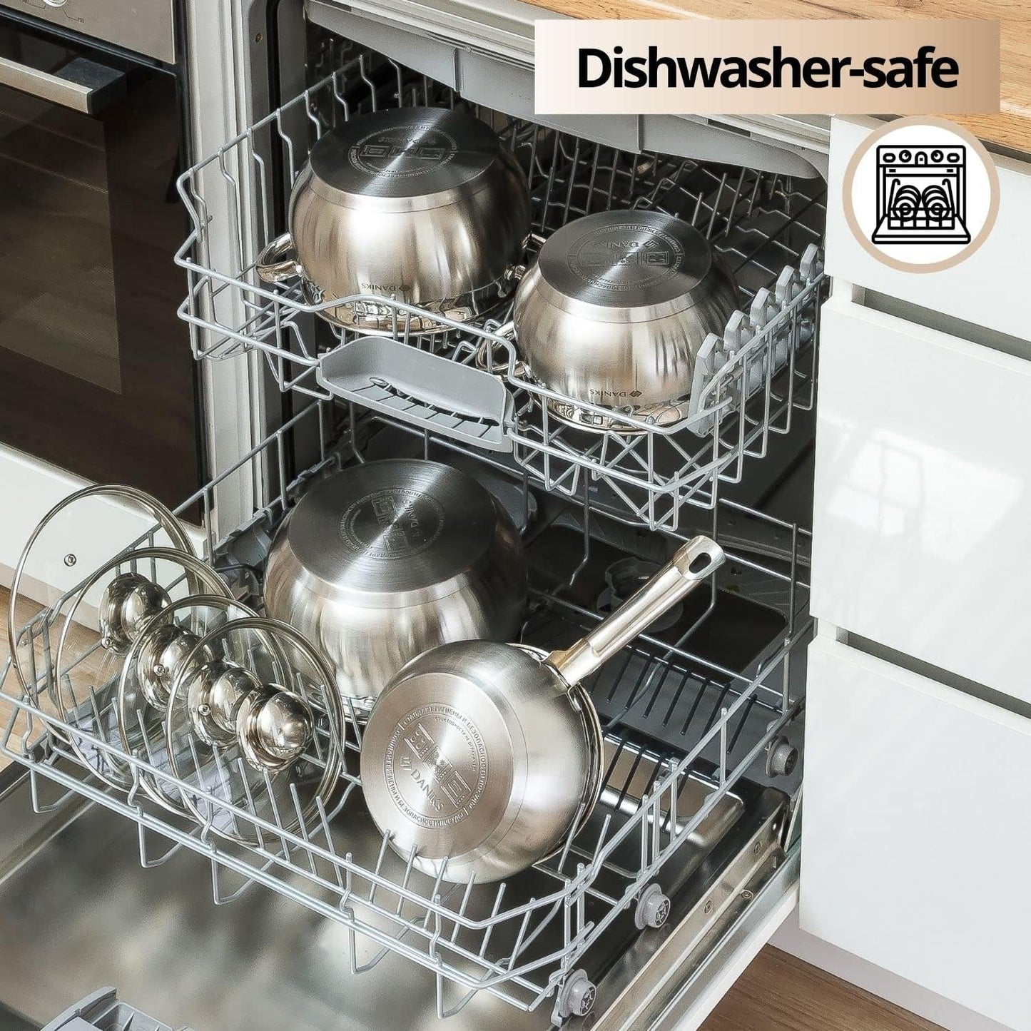 Daniks Classic Stainless Steel Stock Pot with Glass Lid – Induction 4 Quart, Dishwasher Safe, Measuring Scale, For Soup, Pasta, Stew, Silver