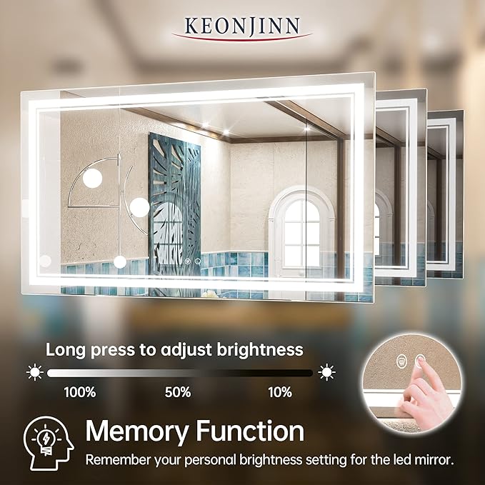 Keonjinn 48 x 28 Inch LED Bathroom Mirror IP54, Tempered