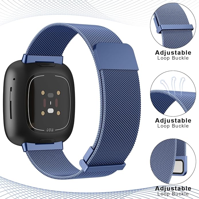 Meliya Metal Band for Fitbit Sense 2 / Sense Bands, Fitbit Versa 4 / Versa 3 Bands Women Men, Stainless Steel Mesh Magnetic Replacement Bracelet Strap for Fitbit Sense 2 / Versa 4 Smartwatch