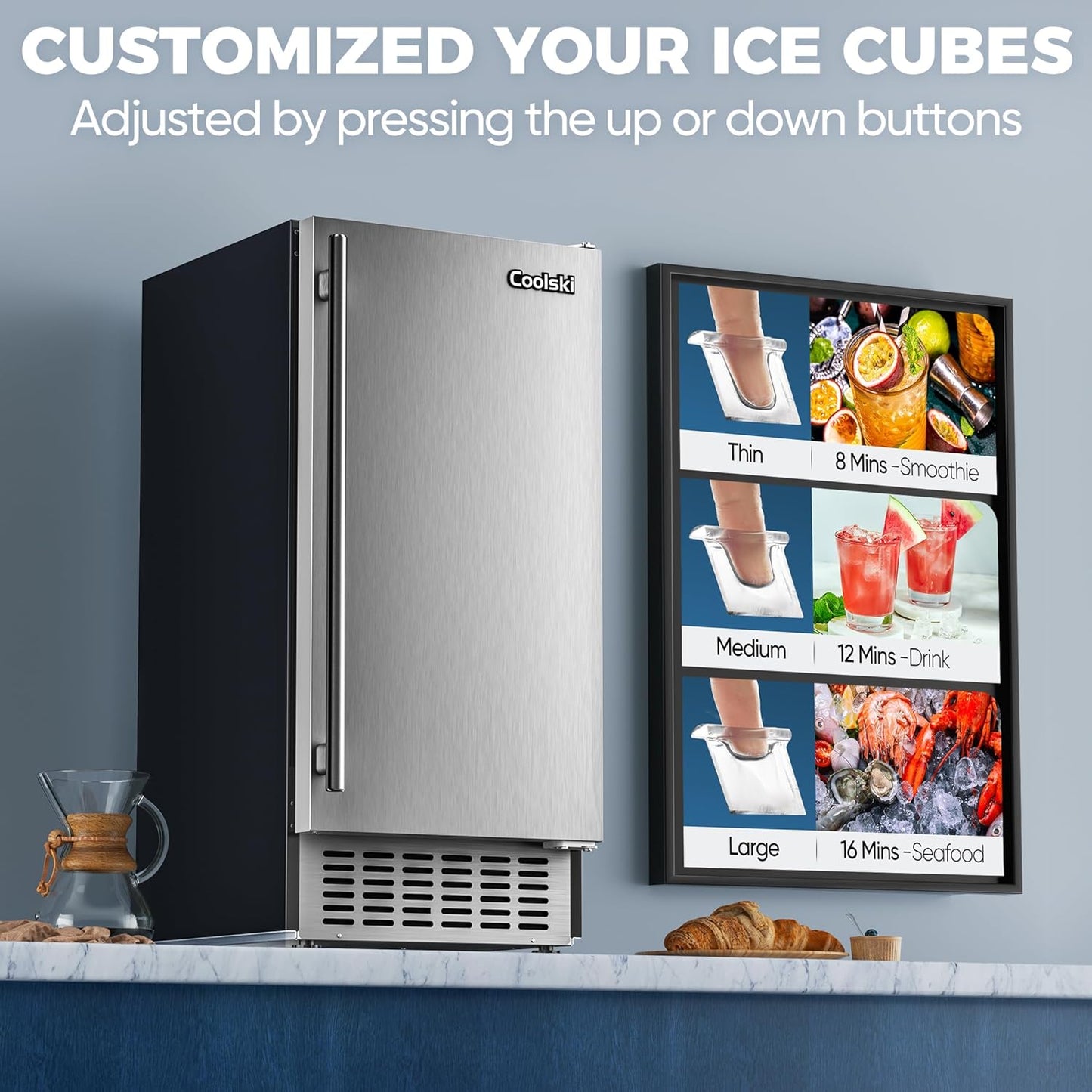 15" W Commercial Under Counter Ice Maker Machine, 80 LBS/Day Stainless Steel Built-in Freestanding Ice Maker with Water Filter, for Home Apartment & Commercial Use