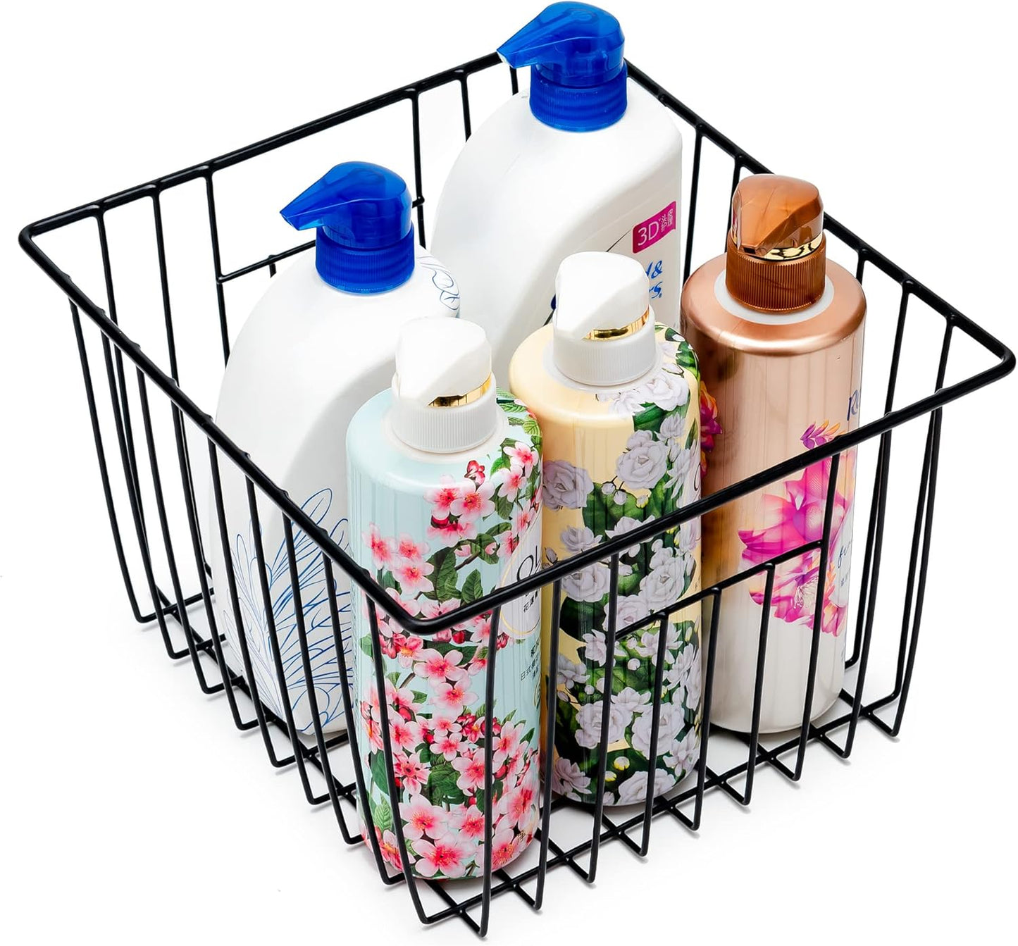 SANNO Freezer Storage Baskets, Pantry Storage Wire Basket Organizer Bins Refrigerator Bin with Built-in Handles for Cabinets, Pantry, Closets, Bedrooms - Set of 4 Black, Black,11"x 10"