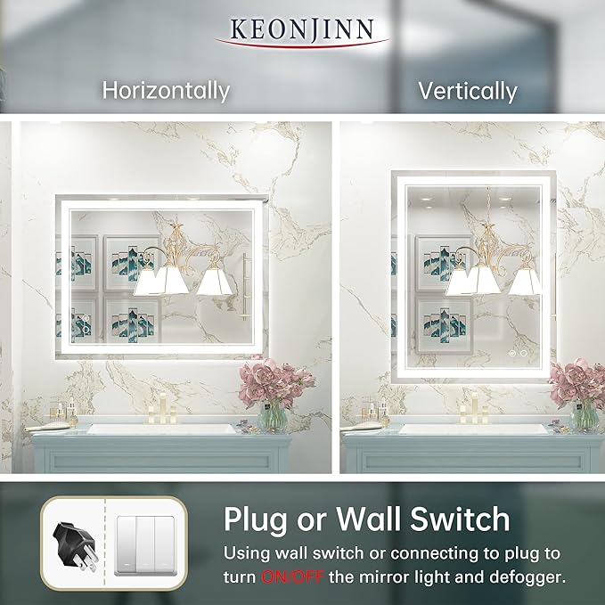 Keonjinn LED Bathroom Mirror 28 x 36 Inch
