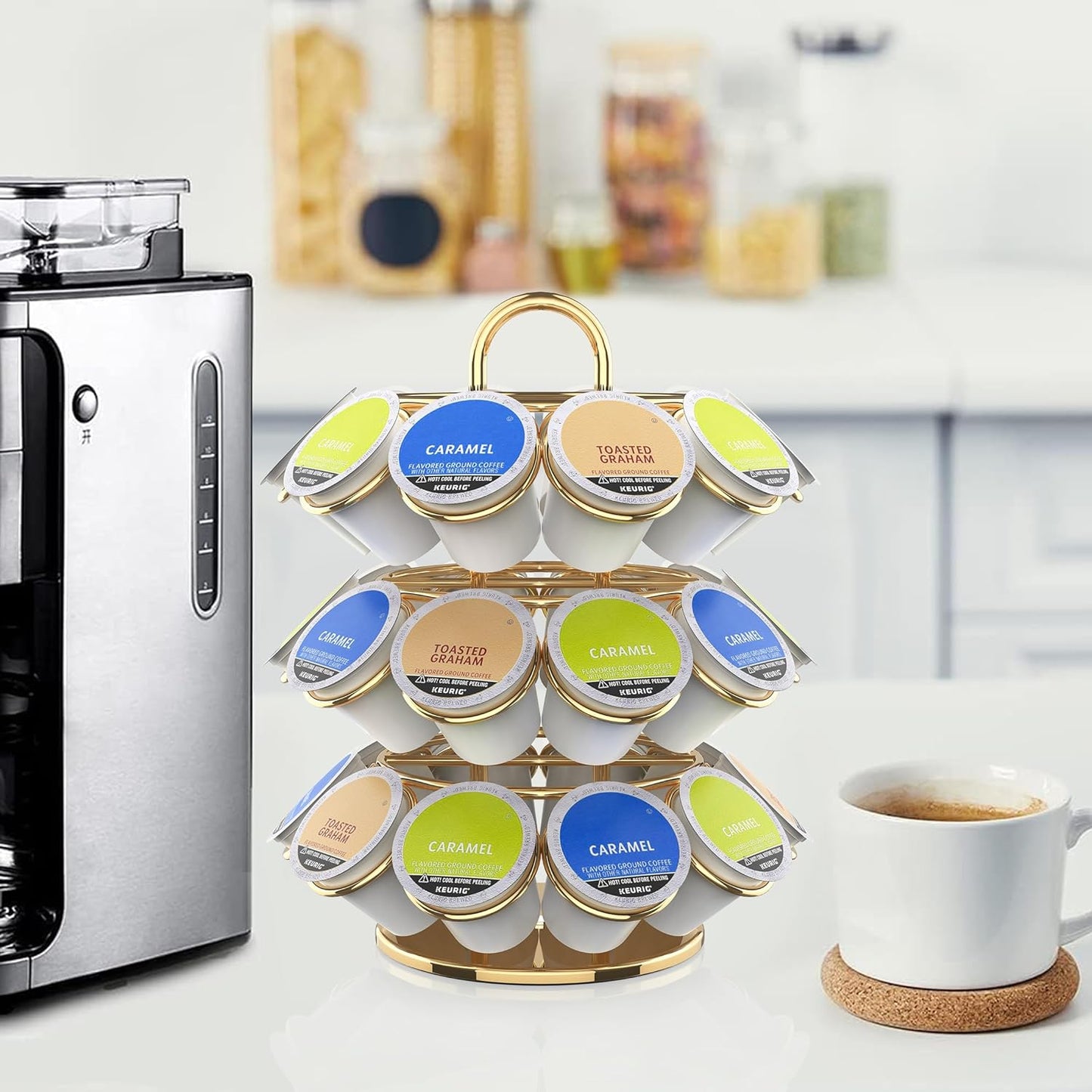 Coffee Pod Storage Organizer for K-Cup Pods, K Cup Holder,K Cup Carousel, Home Office Kitchen Counter Coffee Station Organizer (27 Pods Capacity-Gold)